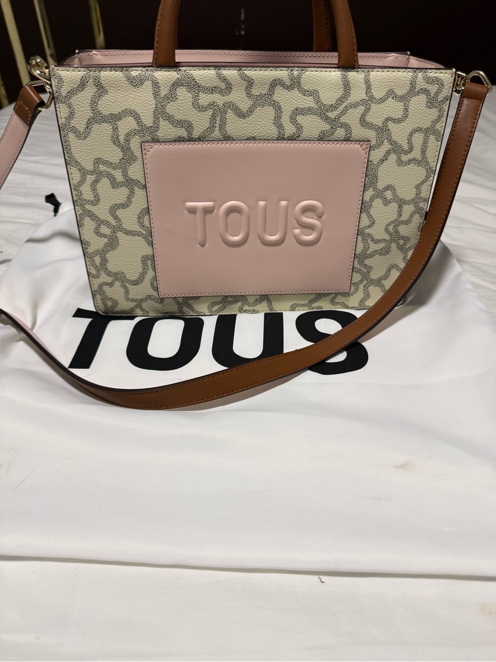 TOUS Pink, Beige & Brown Signature Logo Tote